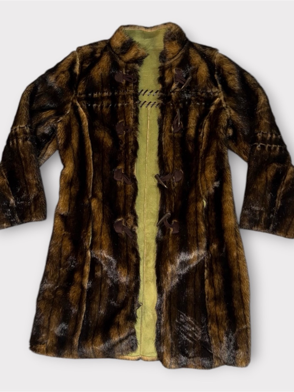 NWT Vintage Terry Lewis reversible faux Mink fur coat - green suede coat sz XS